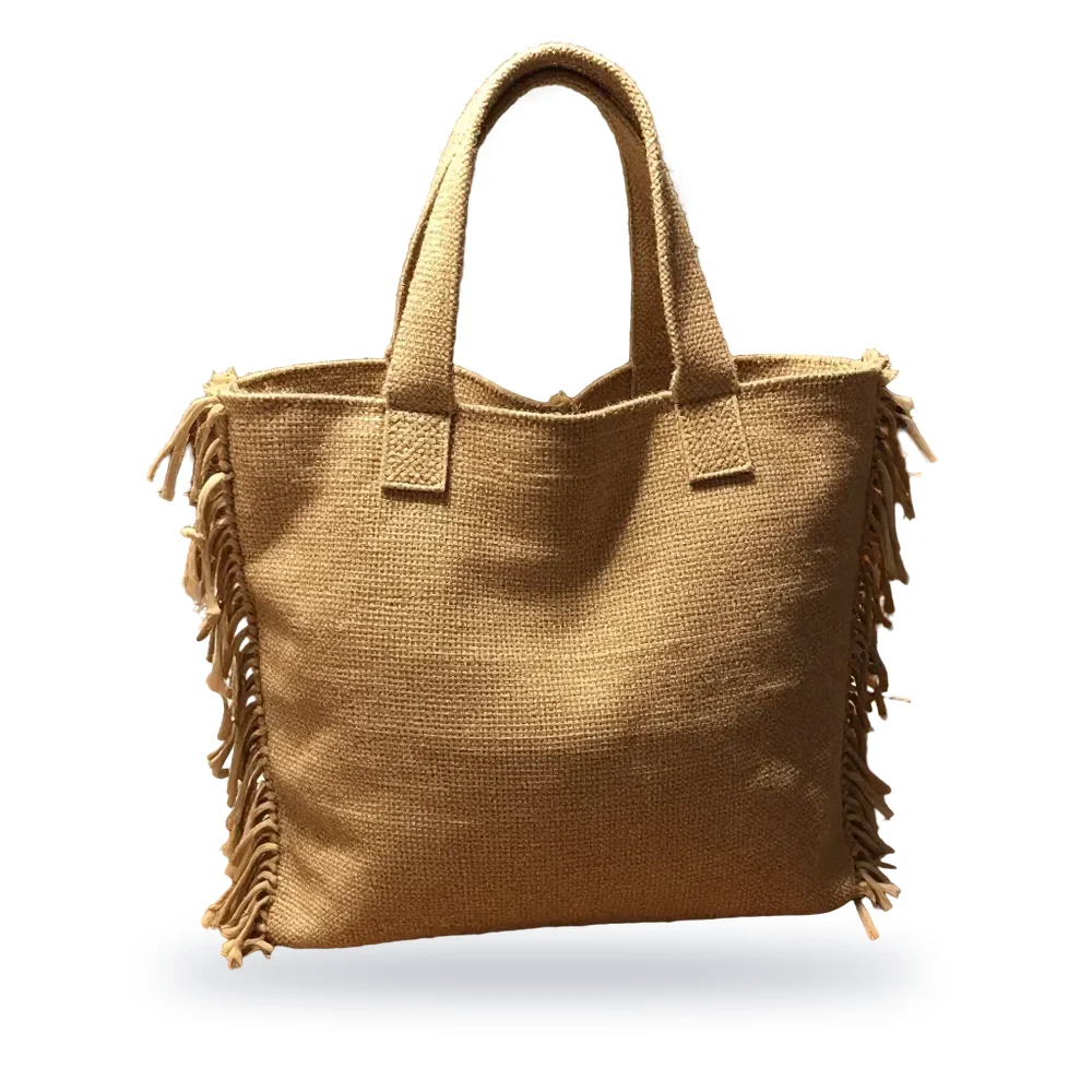 Sac cabas en raphia tressé main à franges, fabriqué à Madagascar